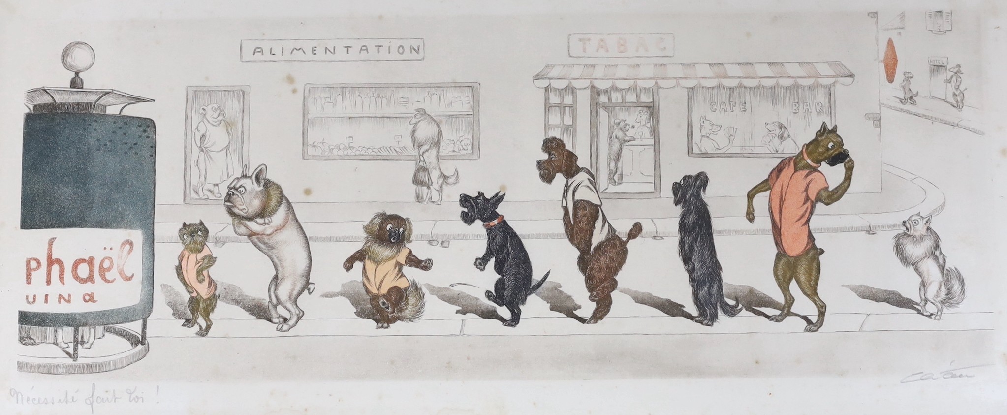 Boris O'Klein (French, 1893-1985), colour etching, 'Necessité Fait Toi!', signed in pencil, 22 x 51cm